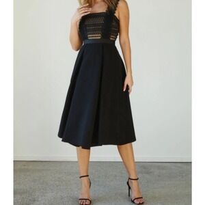 SELF-PORTRAIT Women’s US Size 2 Leila Guipure Lace And Crepe Midi Black Dress